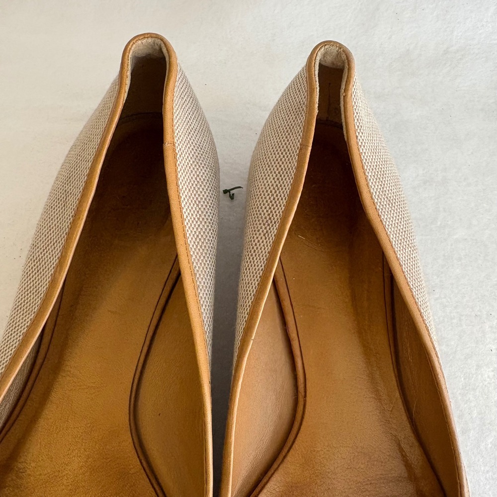Tory Burch Reva Ballet Flats Tan Canvas Leather Logo Medallion Size 7M - Picture 5 of 6